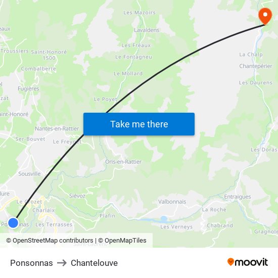 Ponsonnas to Chantelouve map