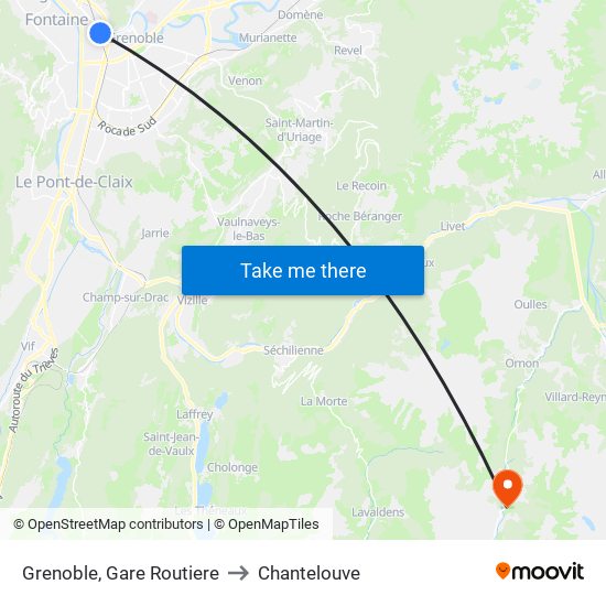 Grenoble, Gare Routiere to Chantelouve map