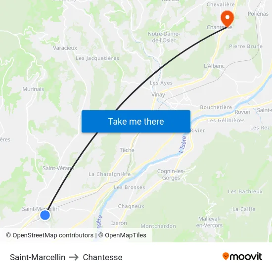 Saint-Marcellin to Chantesse map