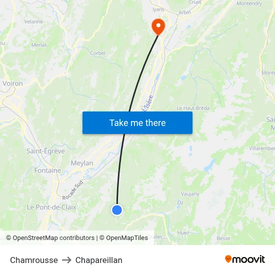 Chamrousse to Chapareillan map