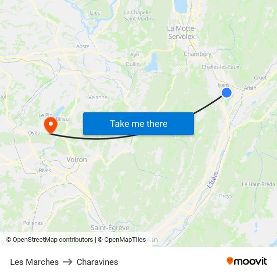 Les Marches to Charavines map