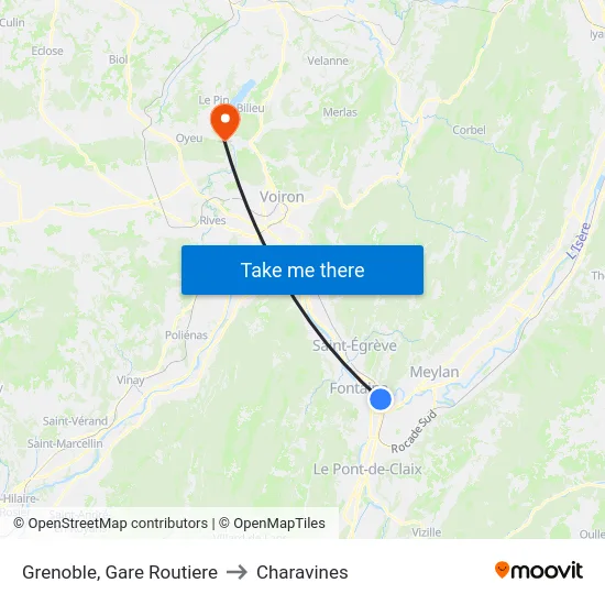 Grenoble, Gare Routiere to Charavines map