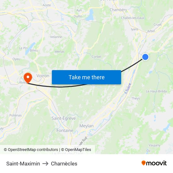 Saint-Maximin to Charnècles map