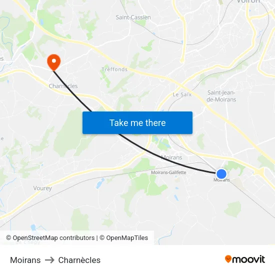 Moirans to Charnècles map