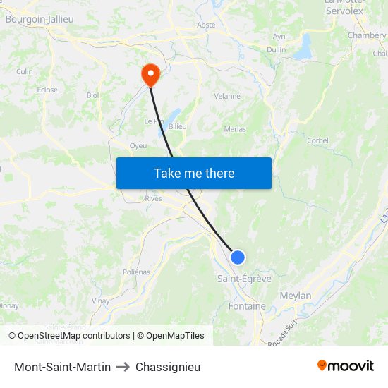 Mont-Saint-Martin to Chassignieu map