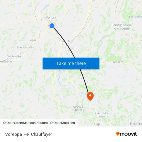 Voreppe to Chauffayer map