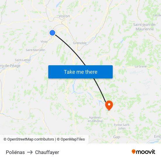 Poliénas to Chauffayer map
