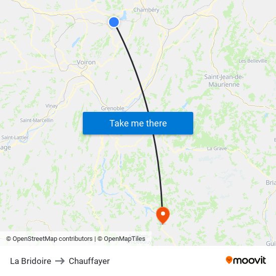 La Bridoire to Chauffayer map