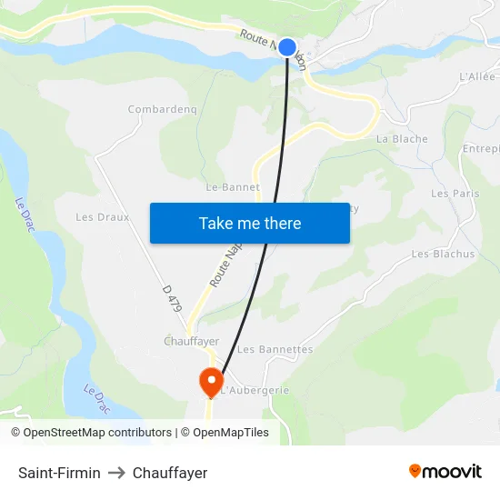 Saint-Firmin to Chauffayer map