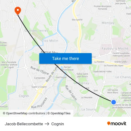 Jacob-Bellecombette to Cognin map