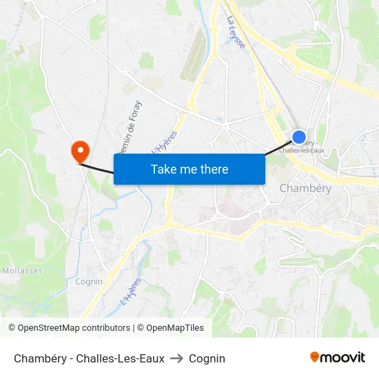 Chambéry - Challes-Les-Eaux to Cognin map