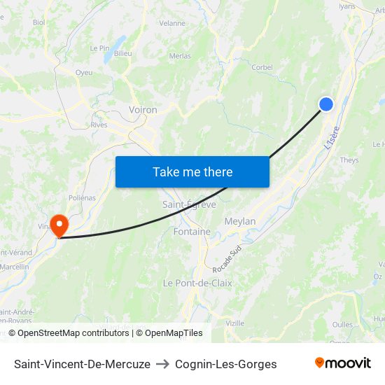 Saint-Vincent-De-Mercuze to Cognin-Les-Gorges map