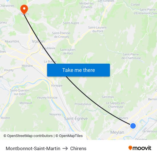 Montbonnot-Saint-Martin to Chirens map