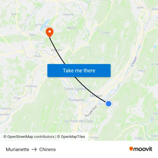 Murianette to Chirens map