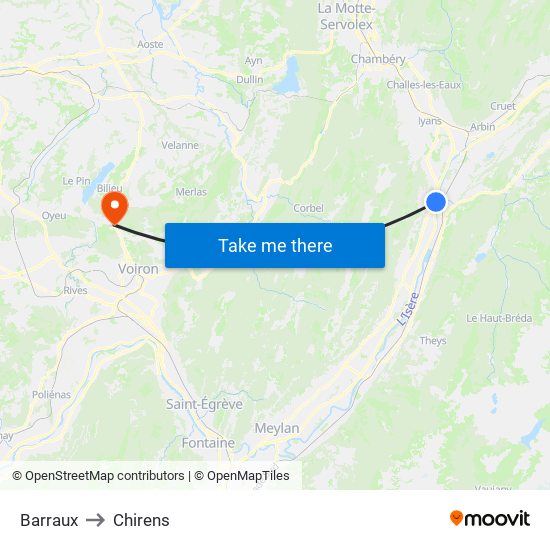 Barraux to Chirens map