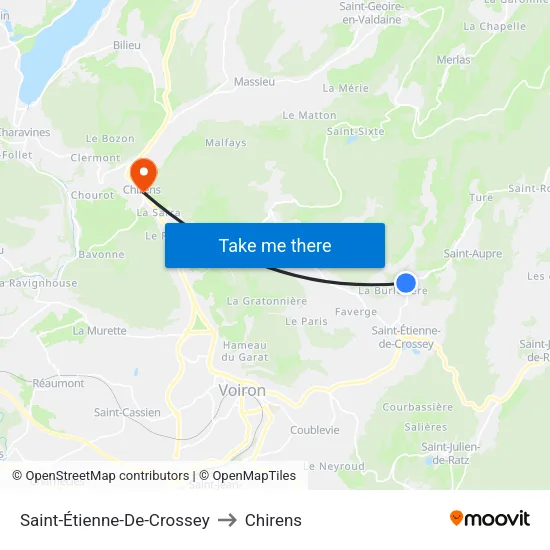 Saint-Étienne-De-Crossey to Chirens map