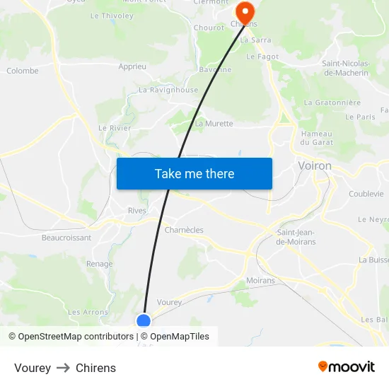Vourey to Chirens map