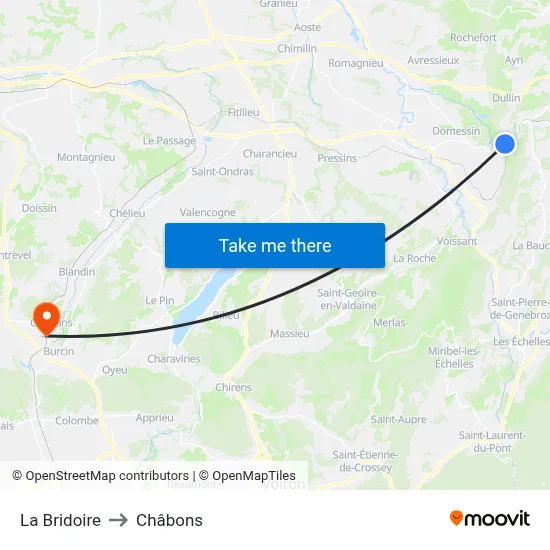 La Bridoire to Châbons map