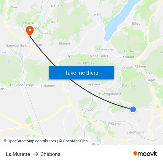 La Murette to Châbons map