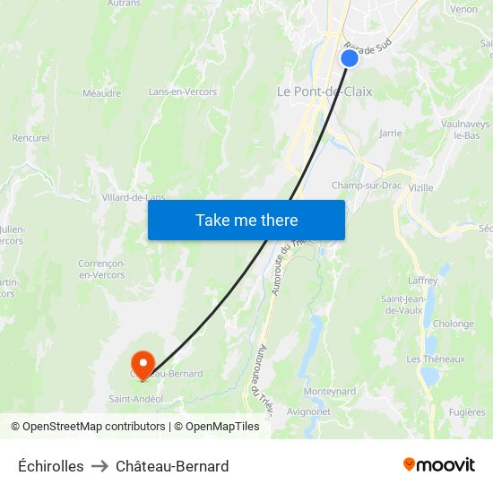 Échirolles to Château-Bernard map