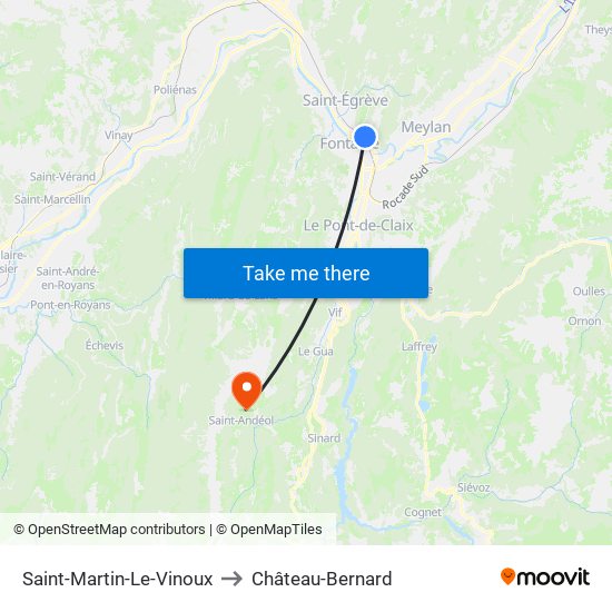Saint-Martin-Le-Vinoux to Château-Bernard map