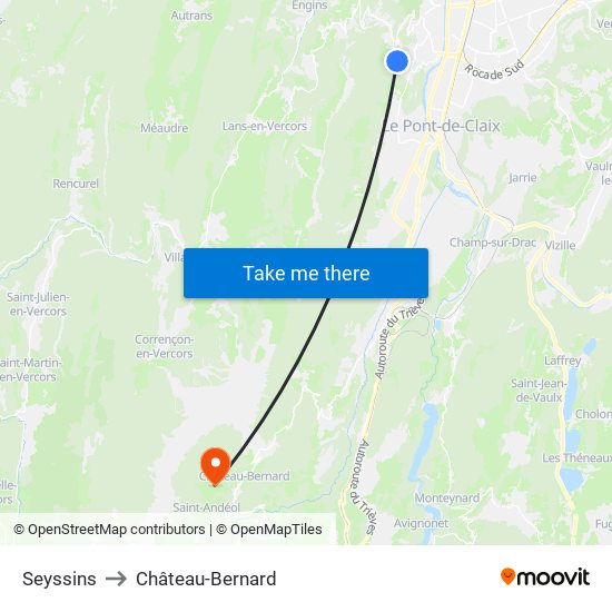 Seyssins to Château-Bernard map