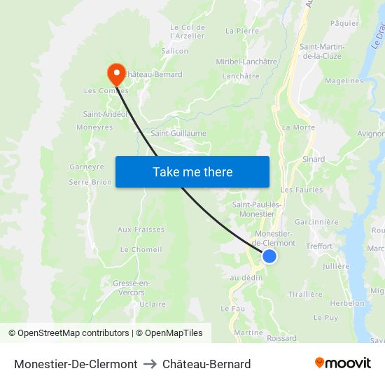 Monestier-De-Clermont to Château-Bernard map