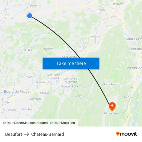 Beaufort to Château-Bernard map
