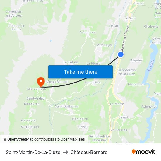 Saint-Martin-De-La-Cluze to Château-Bernard map