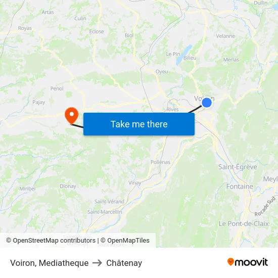 Voiron, Mediatheque to Châtenay map