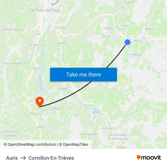Auris to Cornillon-En-Trièves map