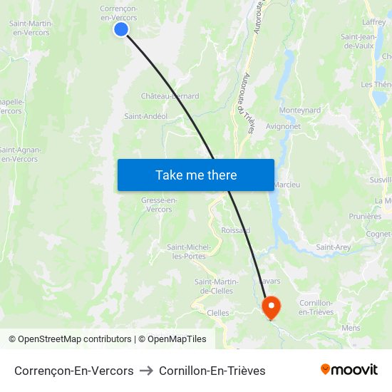 Corrençon-En-Vercors to Cornillon-En-Trièves map