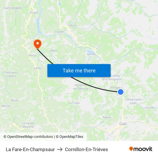 La Fare-En-Champsaur to Cornillon-En-Trièves map