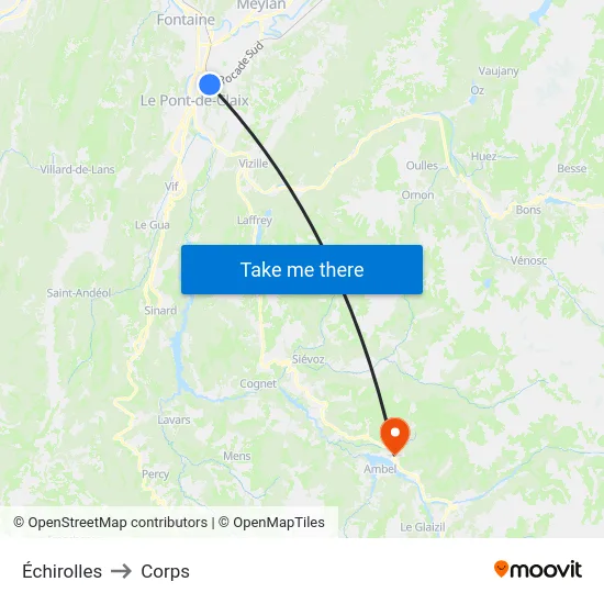 Échirolles to Corps map