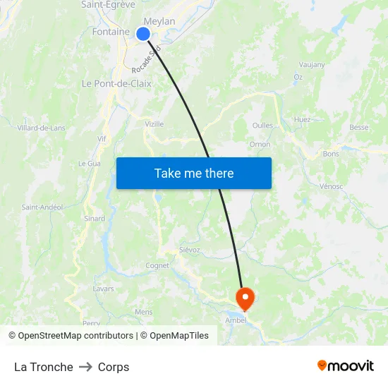 La Tronche to Corps map