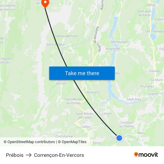 Prébois to Corrençon-En-Vercors map