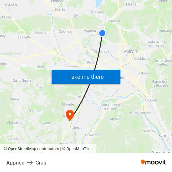 Apprieu to Cras map