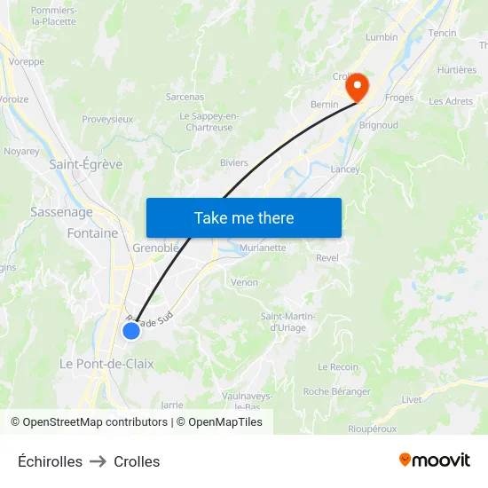 Échirolles to Crolles map