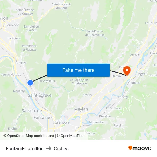 Fontanil-Cornillon to Crolles map