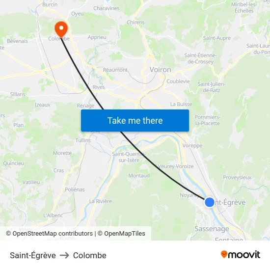Saint-Égrève to Colombe map