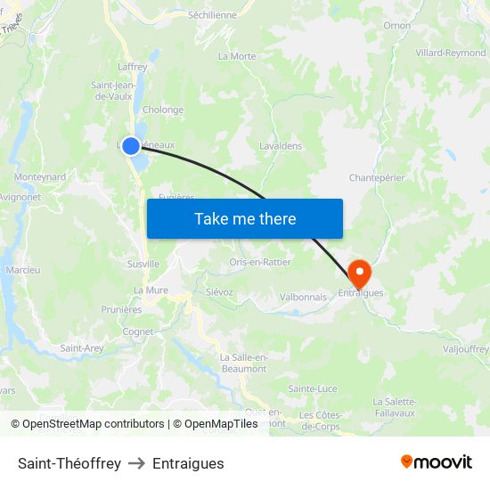 Saint-Théoffrey to Entraigues map
