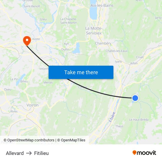 Allevard to Fitilieu map