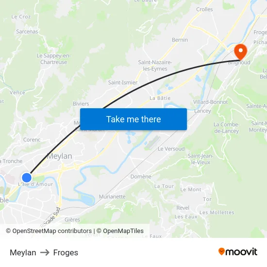 Meylan to Froges map