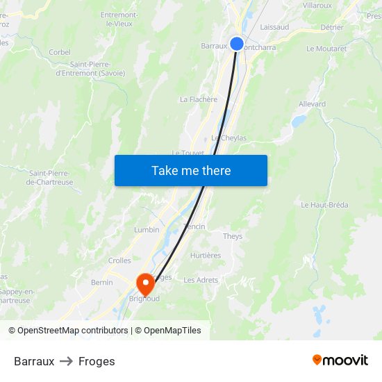 Barraux to Froges map