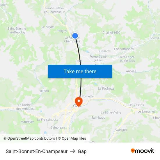Saint-Bonnet-En-Champsaur to Gap map