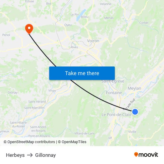 Herbeys to Gillonnay map