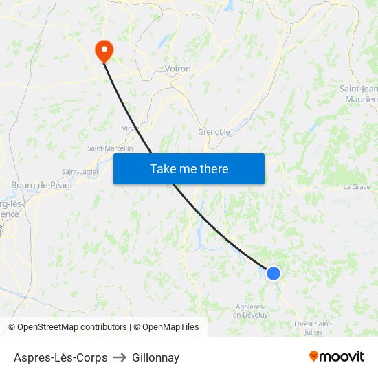 Aspres-Lès-Corps to Gillonnay map