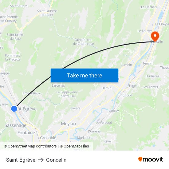 Saint-Égrève to Goncelin map