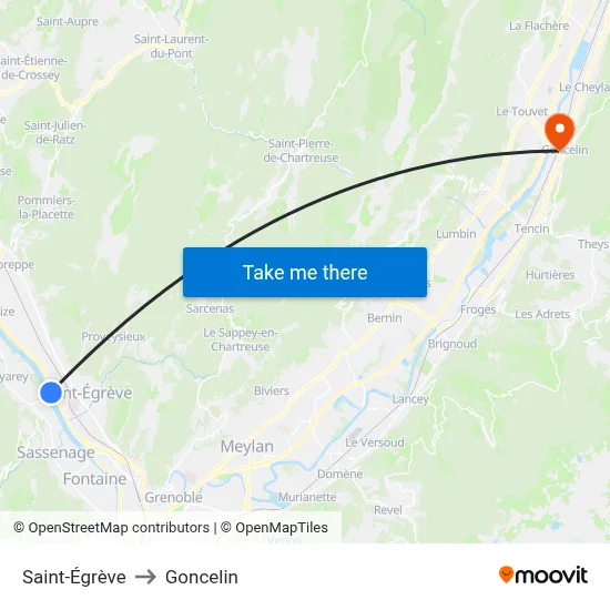 Saint-Égrève to Goncelin map