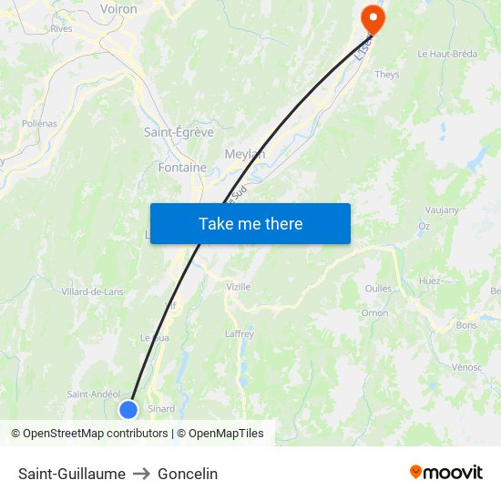 Saint-Guillaume to Goncelin map